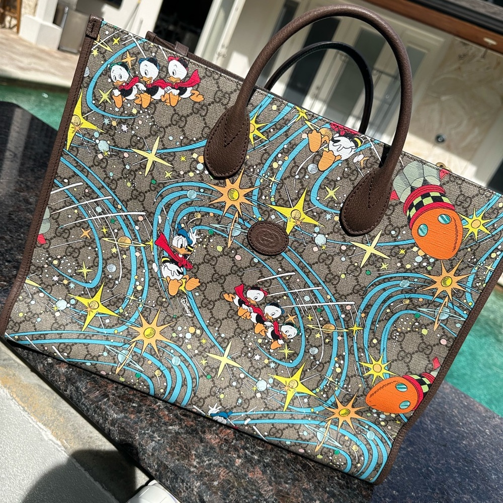 Gucci Brown and Blue Graphic Tote